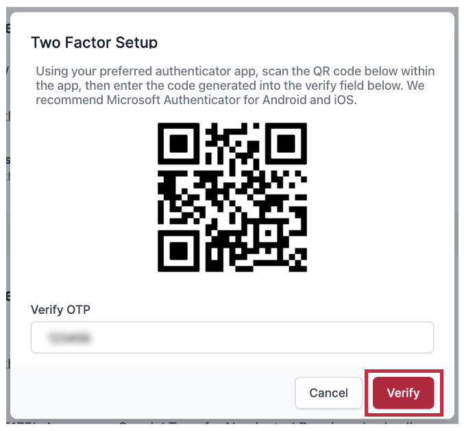 Verify 2FA with OTP