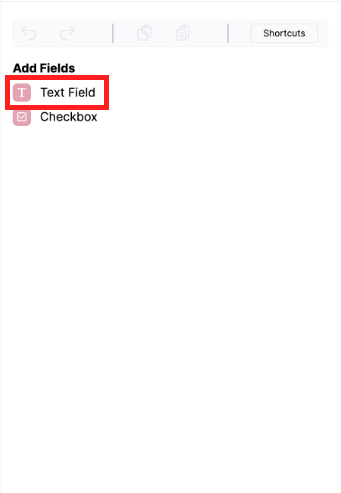 Selecting Textbox field from the sidebar