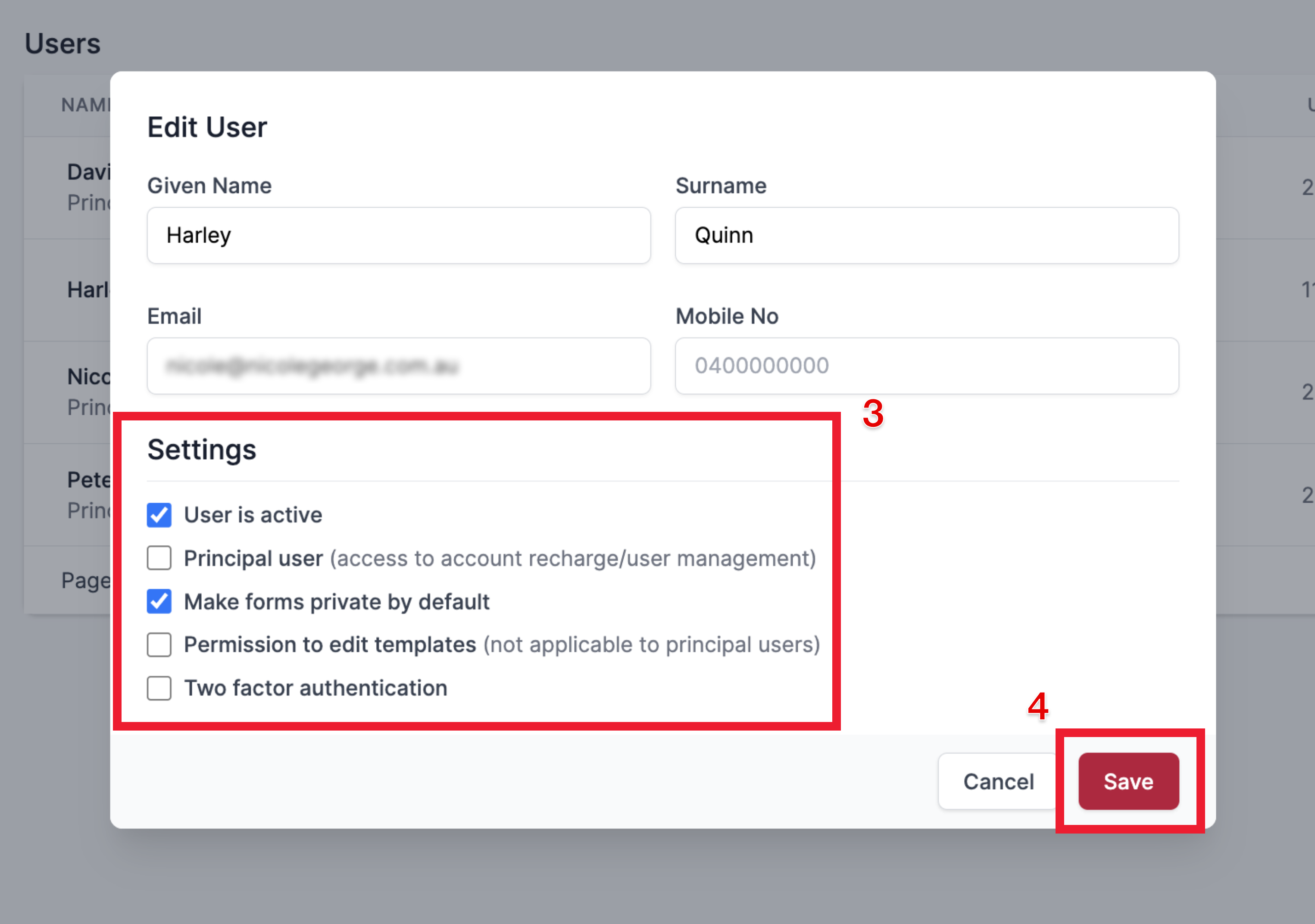 Uncheck 2FA Setting for Non-Principal User