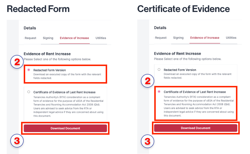 Redacted form download option