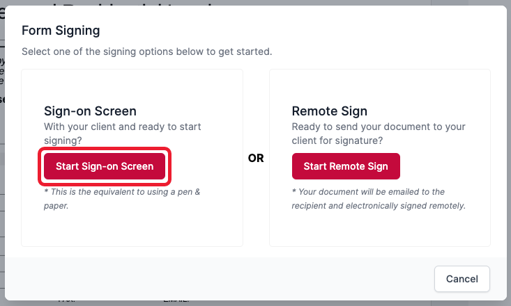 Start Sign-on Screen